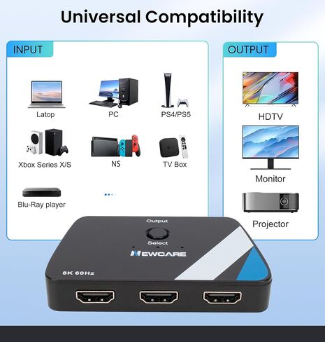 4K@60Hz HDMI 2.0 Switch Splitter with 3.9FT long HDMI Cable, HDMI Switch 3 in 1 Out, 3-Port HDMI Switcher Selector, Supports 4K 30Hz 3D 1080P HDCP2.2 for PS5 PS4 Xbox DVD Player Fire Stick Apple TV PC in Kuwait