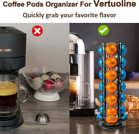 Coffee Pod Holder Organizer for Nespresso Vertuo, Holds 28 Pods, Large Capacity Nespresso Capsule Holder, Sleek Black Design, Ideal for Small Kitchens and Coffee Bars,ONLY for Any VertuoLine Setup in Kuwait