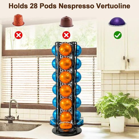 Coffee Pod Holder Organizer for Nespresso Vertuo, Holds 28 Pods, Large Capacity Nespresso Capsule Holder, Sleek Black Design, Ideal for Small Kitchens and Coffee Bars,ONLY for Any VertuoLine Setup in Kuwait