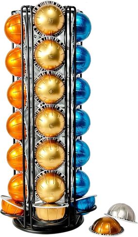 Coffee Pod Holder Organizer for Nespresso Vertuo, Holds 28 Pods, Large Capacity Nespresso Capsule Holder, Sleek Black Design, Ideal for Small Kitchens and Coffee Bars,ONLY for Any VertuoLine Setup in Kuwait