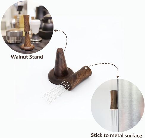 Handmade Walnut WDT Tool Espresso Distribution Tool with Magnetic Stand for Barista, 304 Stainless Steel 8 Needles 0.35mm in Saudi Arabia