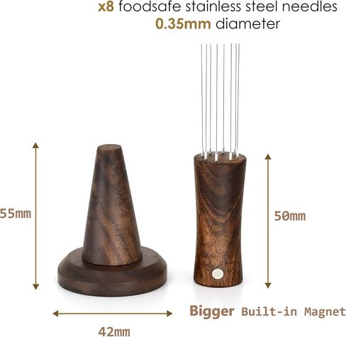 Handmade Walnut WDT Tool Espresso Distribution Tool with Magnetic Stand for Barista, 304 Stainless Steel 8 Needles 0.35mm in Saudi Arabia