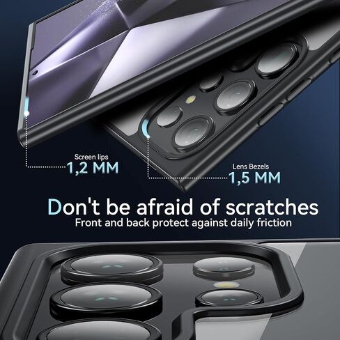 Hensinple Magnetic for Samsung Galaxy S24 Ultra Case [Compatible with MagSafe], Shockproof Military Grade with Screen Protector, Transparent Back Slim Bumper Cover Phone Case Samsung S24 Ultra -Black in Saudi Arabia