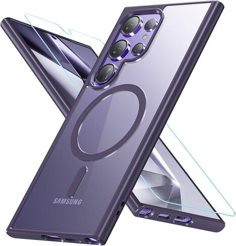 Hensinple Magnetic for Samsung Galaxy S24 Ultra Case [Compatible with MagSafe], Shockproof Military Grade with Screen Protector, Transparent Back Slim Bumper Cover Phone Case Samsung S24 Ultra -Black in Saudi Arabia