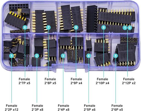 2.54mm Pin Header,Female Right Angle Single Row Header Pin 90 Degree Connector,1x2 1x3 1x4 1x5 1x6 1x7 1x8 1x9 1x10 1x12 Pin Header for PCB Board (KI-2.54-Single-R/A-Female) in Kuwait