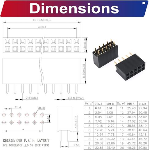 2.54mm Pin Header,Female Right Angle Single Row Header Pin 90 Degree Connector,1x2 1x3 1x4 1x5 1x6 1x7 1x8 1x9 1x10 1x12 Pin Header for PCB Board (KI-2.54-Single-R/A-Female) in Kuwait