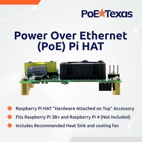 PoE Texas Raspberry Pi PoE+ Hat for Pi 4 and 5 - Slim Low Profile Power Over Ethernet HAT with Cooling Fan and Opto-Isolation in Saudi Arabia