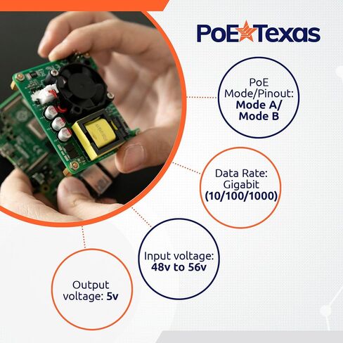 PoE Texas Raspberry Pi PoE+ Hat for Pi 4 and 5 - Slim Low Profile Power Over Ethernet HAT with Cooling Fan and Opto-Isolation in Saudi Arabia