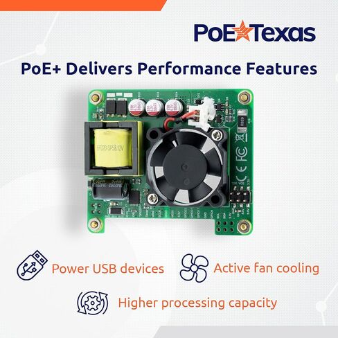 PoE Texas Raspberry Pi PoE+ Hat for Pi 4 and 5 - Slim Low Profile Power Over Ethernet HAT with Cooling Fan and Opto-Isolation in Saudi Arabia
