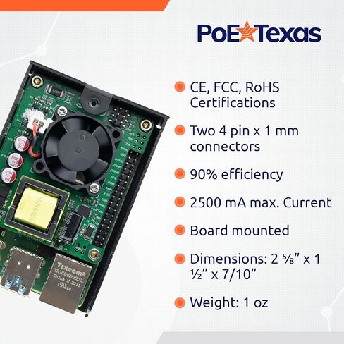 PoE Texas Raspberry Pi PoE+ Hat for Pi 4 and 5 - Slim Low Profile Power Over Ethernet HAT with Cooling Fan and Opto-Isolation in Saudi Arabia