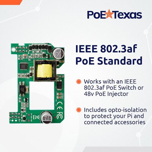 PoE Texas Raspberry Pi PoE+ Hat for Pi 4 and 5 - Slim Low Profile Power Over Ethernet HAT with Cooling Fan and Opto-Isolation in Saudi Arabia