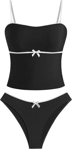 ZAFUL Tankini Swimsuits for Women Bow Tie Side Bathing Suits Tummy Control High Cut Two Piece Bikini Sets in Saudi Arabia