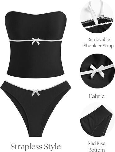 ZAFUL Tankini Swimsuits for Women Bow Tie Side Bathing Suits Tummy Control High Cut Two Piece Bikini Sets in Saudi Arabia