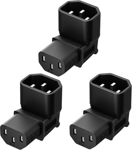 Vellcon [3Pack] IEC 320 C14 إلى C13 محول تيار متردد بزاوية قائمة، IEC 3 أقطاب ذكر إلى أنثى 90 درجة محول تيار متردد بزاوية سفلية، C14 إلى C13 محول تيار متردد بزاوية سفلية رأسية، لون أسود in Kuwait