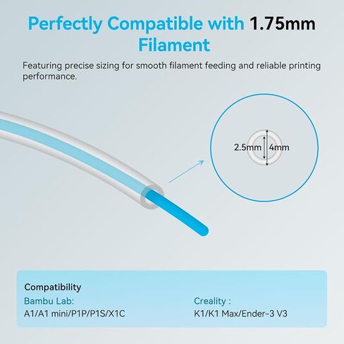 Redrex PTFE Bowden Tube with PC4-M6 Fittings and PC4-M10 Straight Pneumatic Connectors for Ender 3 V2,Ender 3 Pro,Ender 5 CR-10/10S Series 3D Printer 1.75mm Filament Supported in Saudi Arabia