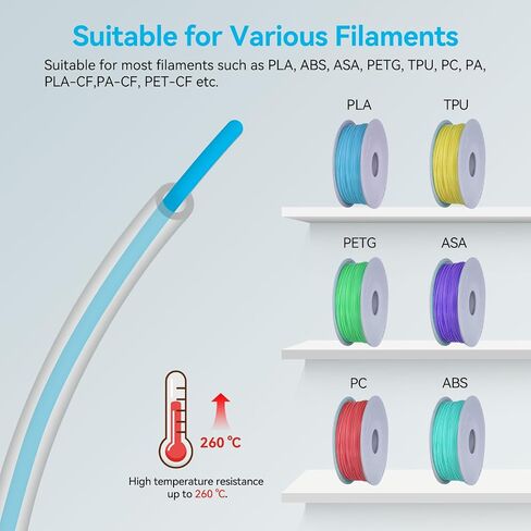 Redrex PTFE Bowden Tube with PC4-M6 Fittings and PC4-M10 Straight Pneumatic Connectors for Ender 3 V2,Ender 3 Pro,Ender 5 CR-10/10S Series 3D Printer 1.75mm Filament Supported in Saudi Arabia