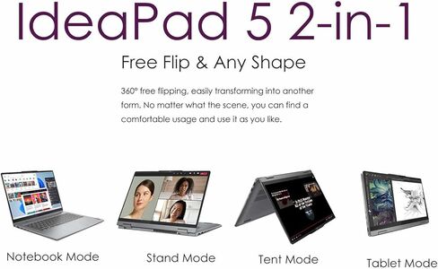 Lenovo Ideapad Flex 5i 2-in-1 Touchscreen Laptop, w/Lifetime Office & Win 11 Pro, Intel 10 Core 7 150U, 14" WUXGA 16:10 Touch Display, Fingerprint, Backlit KB, 16GB RAM, 512GB SSD, W/Accessories in Saudi Arabia