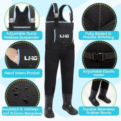 Waders for Kids Waterproof Neoprene Chest Waders Insulated Hunting Fishing Youth Waders for Boy Girl in Kuwait