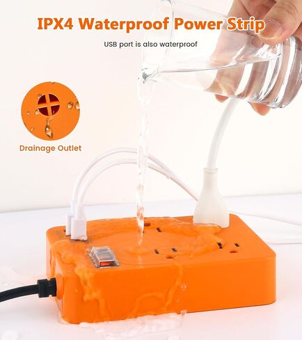 Outdoor Power Strip Weatherproof,Fast Charging Station 20W USB C,Waterproof Surge Protector 4 Outlets, Multi Outlet Extension for Camping, Garden, Kitchen,Bathroom,Flat Plug (Black, 10 FT Cable) in Kuwait