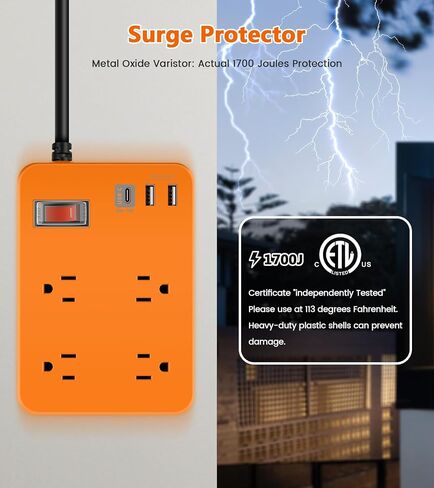 Outdoor Power Strip Weatherproof,Fast Charging Station 20W USB C,Waterproof Surge Protector 4 Outlets, Multi Outlet Extension for Camping, Garden, Kitchen,Bathroom,Flat Plug (Black, 10 FT Cable) in Kuwait