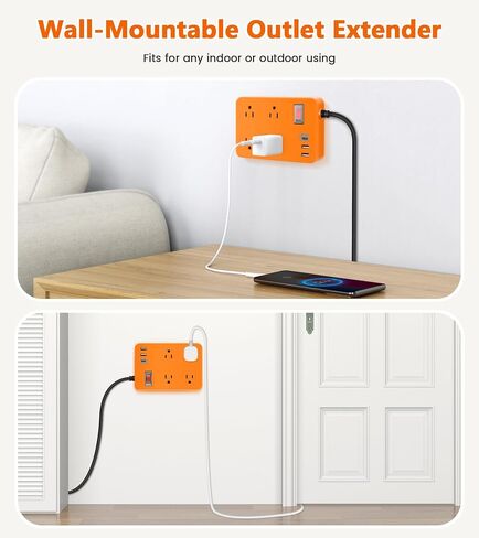 Outdoor Power Strip Weatherproof,Fast Charging Station 20W USB C,Waterproof Surge Protector 4 Outlets, Multi Outlet Extension for Camping, Garden, Kitchen,Bathroom,Flat Plug (Black, 10 FT Cable) in Kuwait