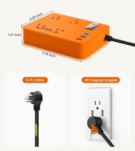 Outdoor Power Strip Weatherproof,Fast Charging Station 20W USB C,Waterproof Surge Protector 4 Outlets, Multi Outlet Extension for Camping, Garden, Kitchen,Bathroom,Flat Plug (Black, 10 FT Cable) in Kuwait
