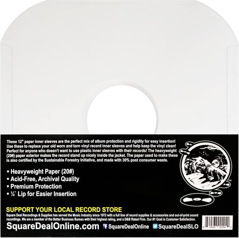 12" Vinyl Record Sleeves - Heavyweight White Paper Inner Sleeves - Archival Quality, Acid-Free! Set of 100#12IW in Kuwait