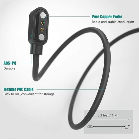 Compatible with TUYOMA Smartwatch Charger, Lamshaw Magnetic USB Charging Cable Replacement Charger Cable Compatible with TUYOMA LW76 1.91" Smart Watch (Black+Black) in Saudi Arabia