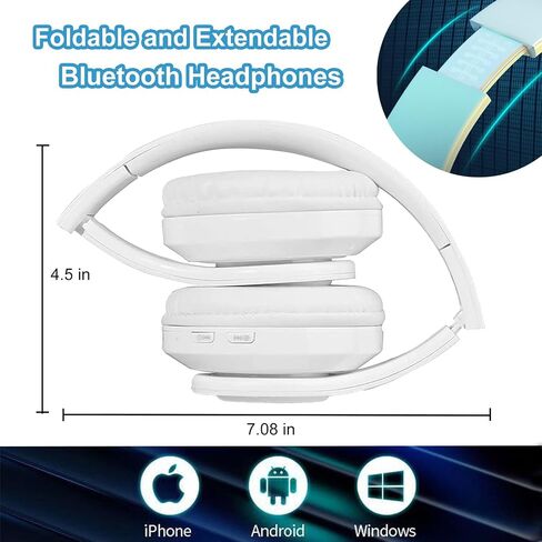 سماعات Bluetooth مع RGB ، سماعات بلوتوث لاسلكية قابلة للطي فوق الأذن ، مع مصابيح LED ملونة ، ستيريو HIFI السلكي ، بناء في الميكروفون ، للكمبيوتر/الكمبيوتر المحمول/الكمبيوتر اللوحي/الهاتف/التمرين/الاتصال (أبيض) in Kuwait