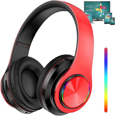 سماعات Bluetooth مع RGB ، سماعات بلوتوث لاسلكية قابلة للطي فوق الأذن ، مع مصابيح LED ملونة ، ستيريو HIFI السلكي ، بناء في الميكروفون ، للكمبيوتر/الكمبيوتر المحمول/الكمبيوتر اللوحي/الهاتف/التمرين/الاتصال (أبيض) in Saudi Arabia