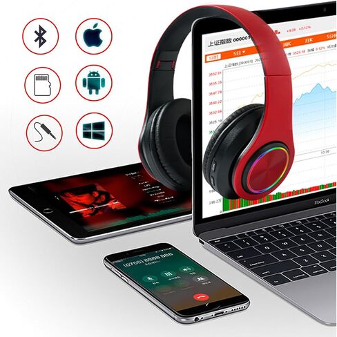 سماعات Bluetooth مع RGB ، سماعات بلوتوث لاسلكية قابلة للطي فوق الأذن ، مع مصابيح LED ملونة ، ستيريو HIFI السلكي ، بناء في الميكروفون ، للكمبيوتر/الكمبيوتر المحمول/الكمبيوتر اللوحي/الهاتف/التمرين/الاتصال (أبيض) in Saudi Arabia