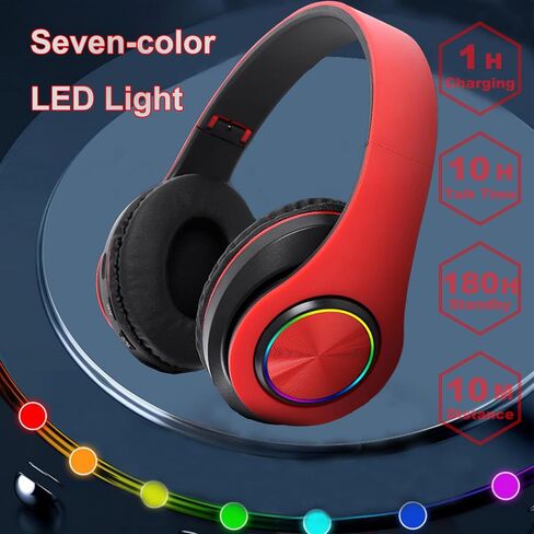 سماعات Bluetooth مع RGB ، سماعات بلوتوث لاسلكية قابلة للطي فوق الأذن ، مع مصابيح LED ملونة ، ستيريو HIFI السلكي ، بناء في الميكروفون ، للكمبيوتر/الكمبيوتر المحمول/الكمبيوتر اللوحي/الهاتف/التمرين/الاتصال (أبيض) in Saudi Arabia