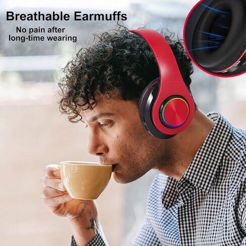 سماعات Bluetooth مع RGB ، سماعات بلوتوث لاسلكية قابلة للطي فوق الأذن ، مع مصابيح LED ملونة ، ستيريو HIFI السلكي ، بناء في الميكروفون ، للكمبيوتر/الكمبيوتر المحمول/الكمبيوتر اللوحي/الهاتف/التمرين/الاتصال (أبيض) in Saudi Arabia