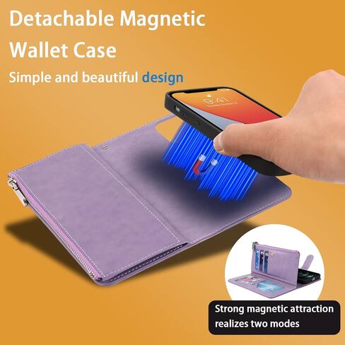 ｈａｖａ for iPhone 13 Pro Max Wallet Case Case Wallet Wallet iPhone 13 Pro Max ، لجهاز هاتف iPhone 13 Pro Max مع حامل البطاقة ، و Flip Zipper Wallet Case for Women-Purple in Kuwait