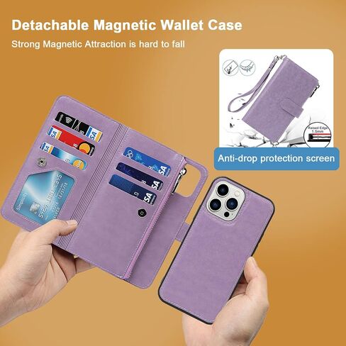 ｈａｖａ for iPhone 13 Pro Max Wallet Case Case Wallet Wallet iPhone 13 Pro Max ، لجهاز هاتف iPhone 13 Pro Max مع حامل البطاقة ، و Flip Zipper Wallet Case for Women-Purple in Kuwait