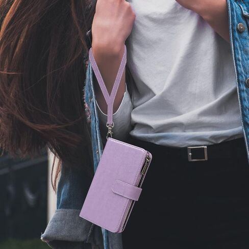 ｈａｖａ for iPhone 13 Pro Max Wallet Case Case Wallet Wallet iPhone 13 Pro Max ، لجهاز هاتف iPhone 13 Pro Max مع حامل البطاقة ، و Flip Zipper Wallet Case for Women-Purple in Kuwait