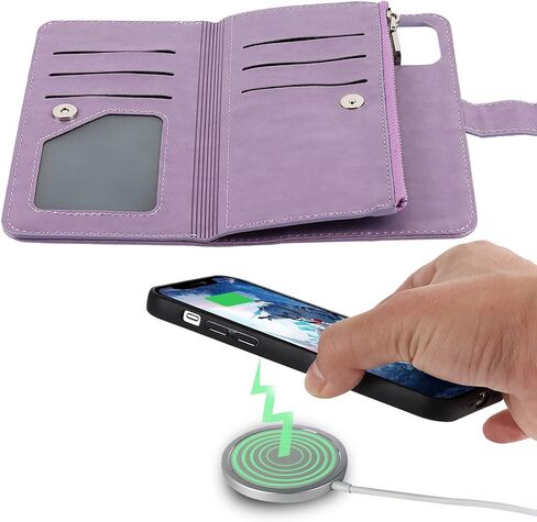 ｈａｖａ for iPhone 13 Pro Max Wallet Case Case Wallet Wallet iPhone 13 Pro Max ، لجهاز هاتف iPhone 13 Pro Max مع حامل البطاقة ، و Flip Zipper Wallet Case for Women-Purple in Kuwait