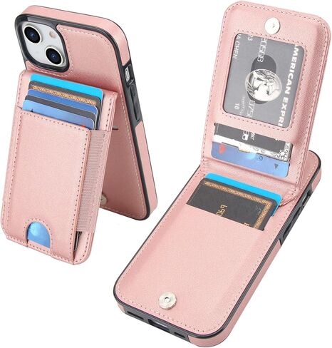 Kihuwey for iPhone 13/14 محفظة Case مع حامل البطاقة ، سعة كبيرة RFID حظر الوجه PU الجلود Kickstand Clasp Clasp Srockproof Protect Slots Cover 6.1 Inch (Rose Gold) in Kuwait