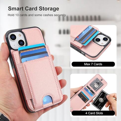 Kihuwey for iPhone 13/14 محفظة Case مع حامل البطاقة ، سعة كبيرة RFID حظر الوجه PU الجلود Kickstand Clasp Clasp Srockproof Protect Slots Cover 6.1 Inch (Rose Gold) in Kuwait