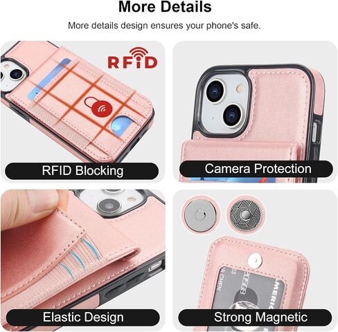 Kihuwey for iPhone 13/14 محفظة Case مع حامل البطاقة ، سعة كبيرة RFID حظر الوجه PU الجلود Kickstand Clasp Clasp Srockproof Protect Slots Cover 6.1 Inch (Rose Gold) in Kuwait