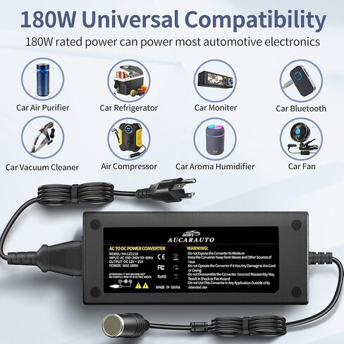 15A AC to DC Converter 180W/7.64FT/110V-240V to 12V Car Cigarette Lighter Socket AC/DC Power Supply Adapter for Inflator, Car Refrigerator, Car Vacuum Cleaner, and Other Car Devices C15 in Kuwait