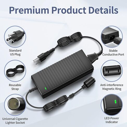 15A AC to DC Converter 180W/7.64FT/110V-240V to 12V Car Cigarette Lighter Socket AC/DC Power Supply Adapter for Inflator, Car Refrigerator, Car Vacuum Cleaner, and Other Car Devices C15 in Kuwait