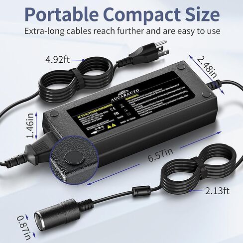 15A AC to DC Converter 180W/7.64FT/110V-240V to 12V Car Cigarette Lighter Socket AC/DC Power Supply Adapter for Inflator, Car Refrigerator, Car Vacuum Cleaner, and Other Car Devices C15 in Kuwait