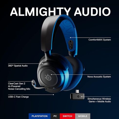 NEW SteelSeries Arctis Nova 7P Wireless Multi-Platform Gaming & Mobile Headset — Simultaneous Wireless 2.4GHz & Simultaneous Bluetooth — 38Hr Battery — USB-C — PS, PC, Switch, Mobile (Renewed) in Saudi Arabia