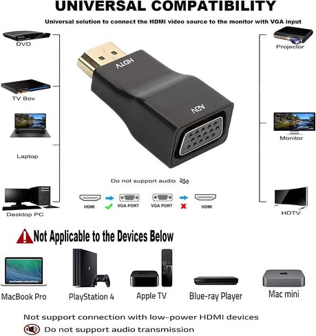 HDMI to VGA Adapter Converter, 1080P Male to Female Cord for Computer, Desktop, Laptop, PC, Monitor, Projector, HDTV, Chromebook, Raspberry Pi, Roku, Xbox and More | Male to Female Cord for Computer, Desktop, Laptop, PC, Monitor, Projector, HDTV, Chromebo in Kuwait