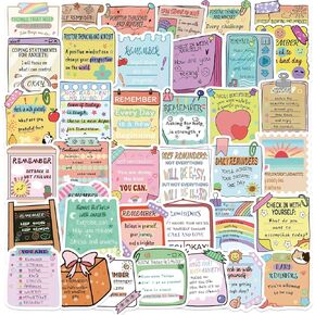 50Pcs Mental Health Sticky Notes Stickers Pack, Aesthetic Stickers for Laptop Kindle Scrapbook Journaling Planner Water Bottle Guitar, Waterproof Vinyl Motivational Decals for Teens and Adults