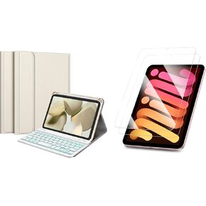 Fintie Bundle Keyboard Case for iPad Mini (A17 Pro) 2024 / iPad Mini 6, Soft TPU Back Cover w/Magnetically Detachable Backlight Bluetooth Keyboard + [2-Pack] Tempered Glass Screen Protector