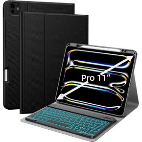 JUQITECH iPad Pro 11 Inch M4 Case with Keyboard 2024, iPad 11 Pro Magnetic Keyboard Case Detachable Backlit Wireless Keyboard Protective Soft Folio Tablet Smart Case Cover with Pencil Holder