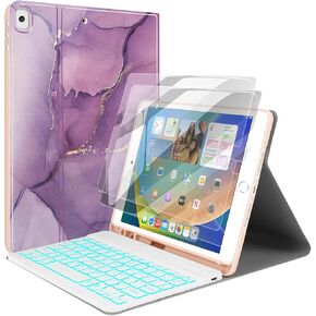 JUQITECH iPad 10.2 Backlit Keyboard Case and 2 Pack Screen Protector, for iPad 9th 8th 7th Generation Wireless Detachable Keyboard Folio Stand Tablet Cover Case for iPad Air 10.5"/iPad Pro 10.5"