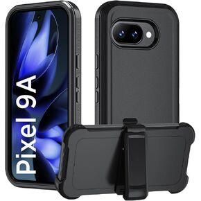 Miimall for Google Pixel 9A Case with Belt Clip, with 360° Rotating Kickstand, Anti-Slip, Heavy Duty Shockproof and Dual Layer Military Grade Protective Slim Phone Case for Pixel9A, Red-Black